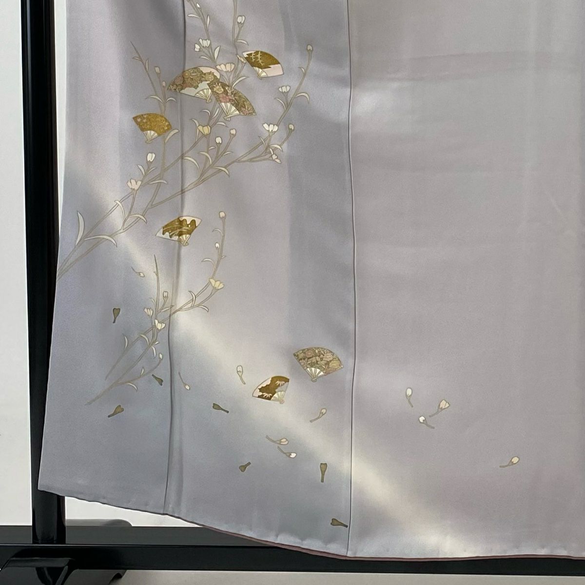 付下 身長158cm 袖長62.5cm S 雙層 扇子子 枝花 金彩裝飾 漸層 灰紫 純蠶絲 優品級
