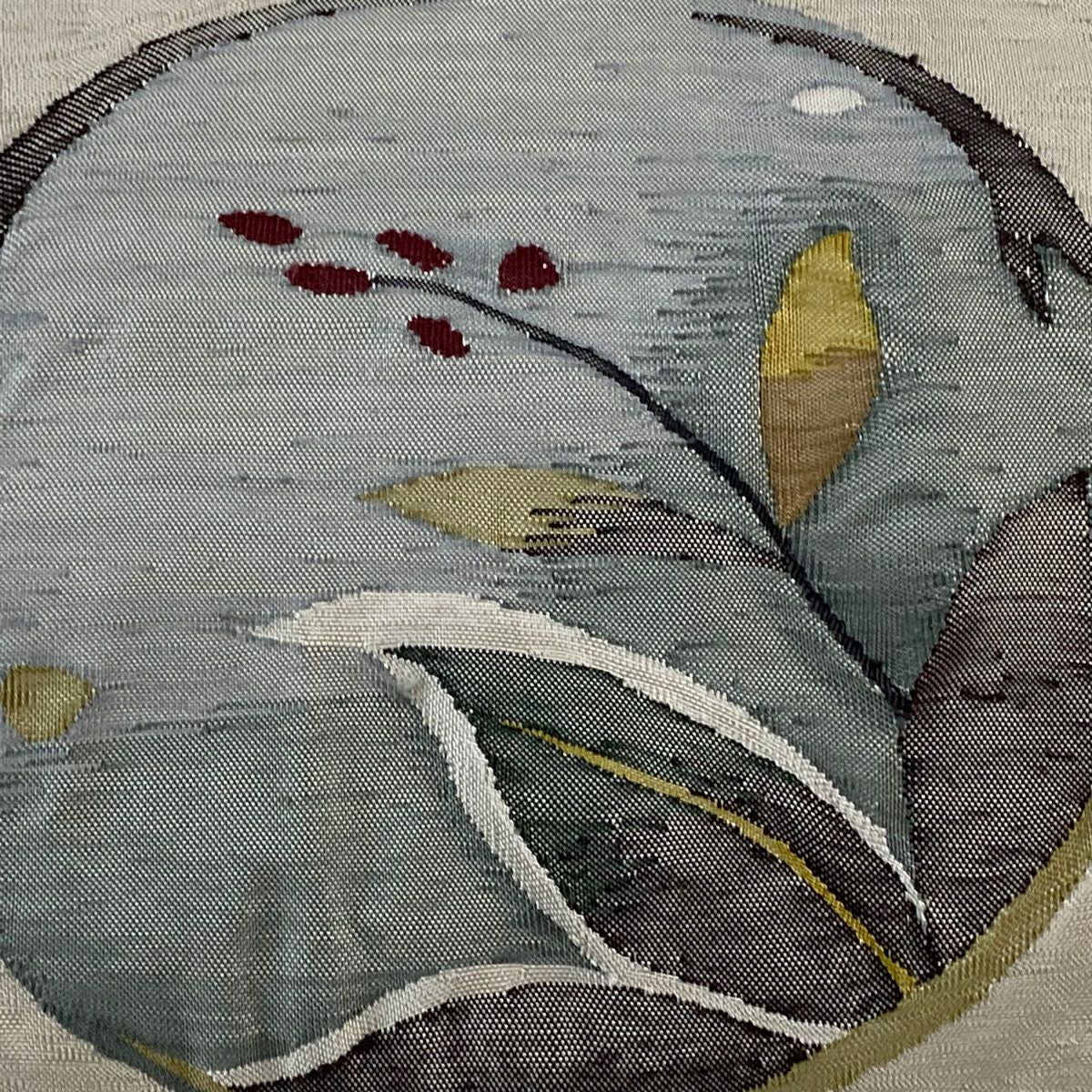 【美品】名古屋帶 優品級 圓文 草花紋 淺米色 純蠶絲