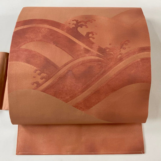【美品】名古屋帶 優品級 波頭 金金箔 粉紅 純蠶絲