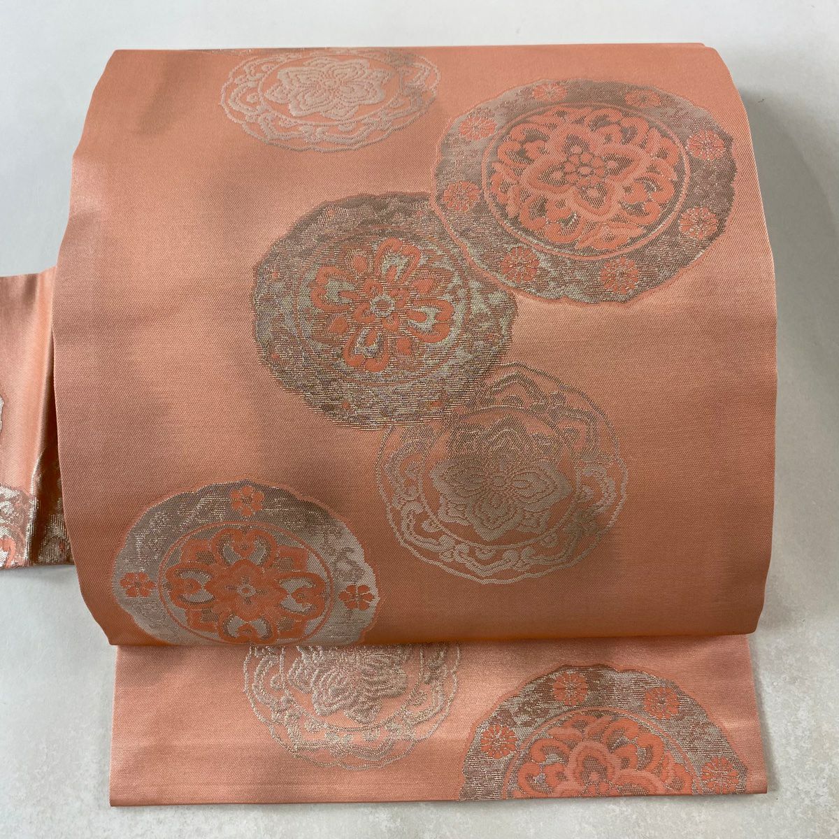 【美品】 名古屋帶 優品級 華紋 金銀彩 粉紅 純蠶絲