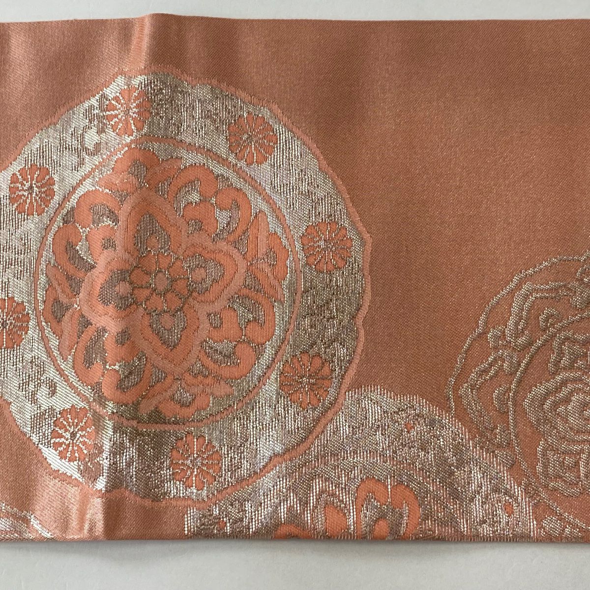 【美品】 名古屋帶 優品級 華紋 金銀彩 粉紅 純蠶絲