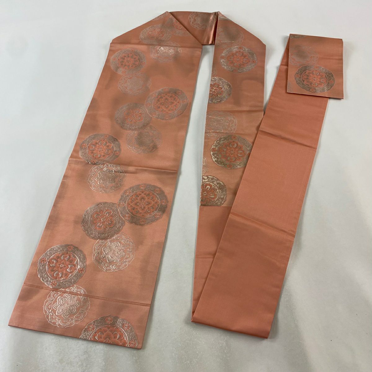 【美品】 名古屋帶 優品級 華紋 金銀彩 粉紅 純蠶絲