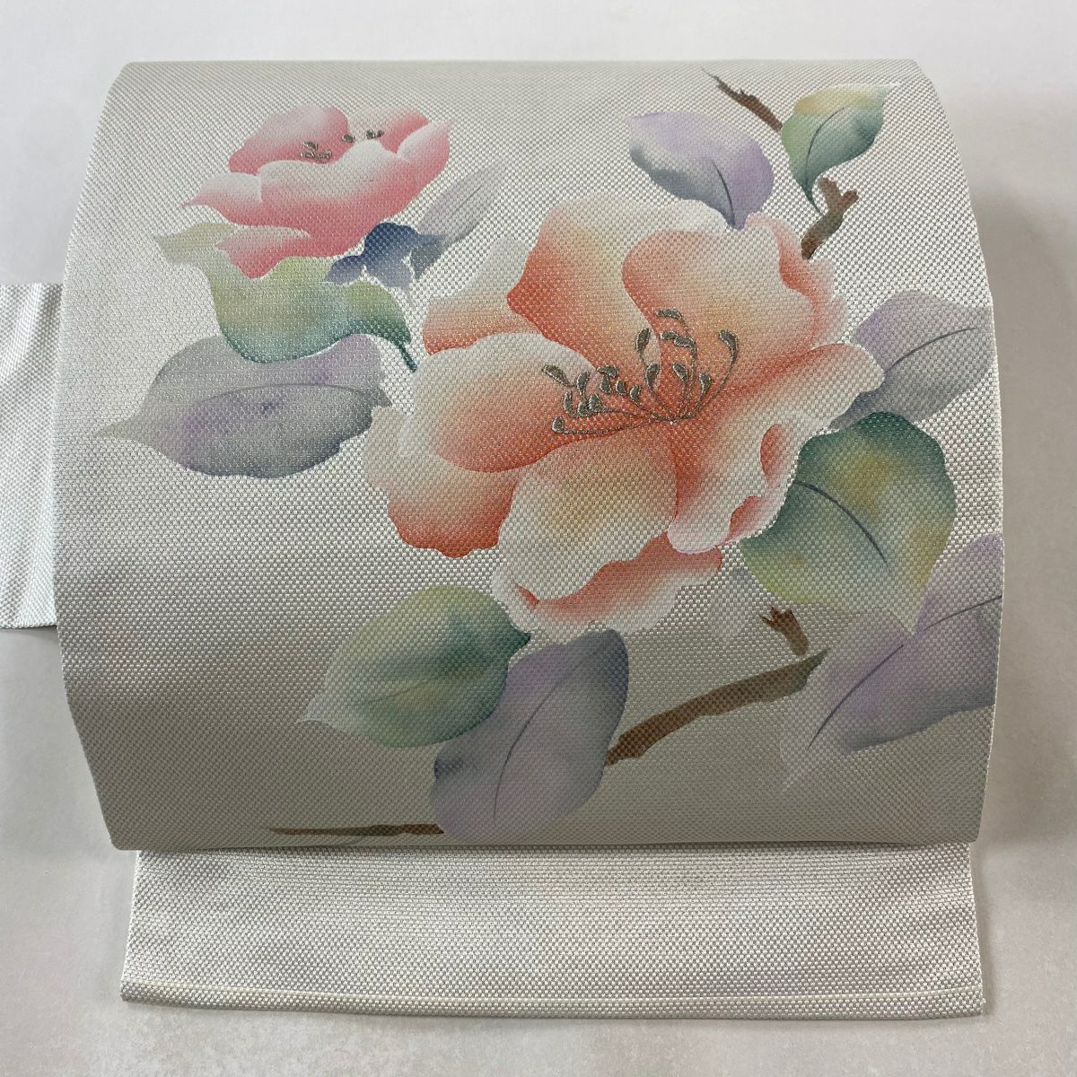 【美品】名古屋帶 優品級 關西仕立 枝花 金銀彩 銀 純蠶絲