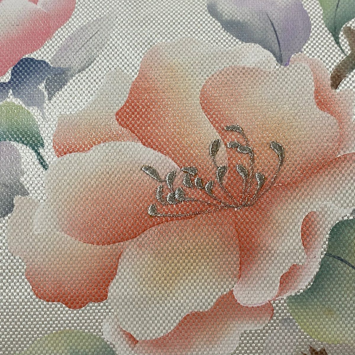 【美品】名古屋帶 優品級 關西仕立 枝花 金銀彩 銀 純蠶絲