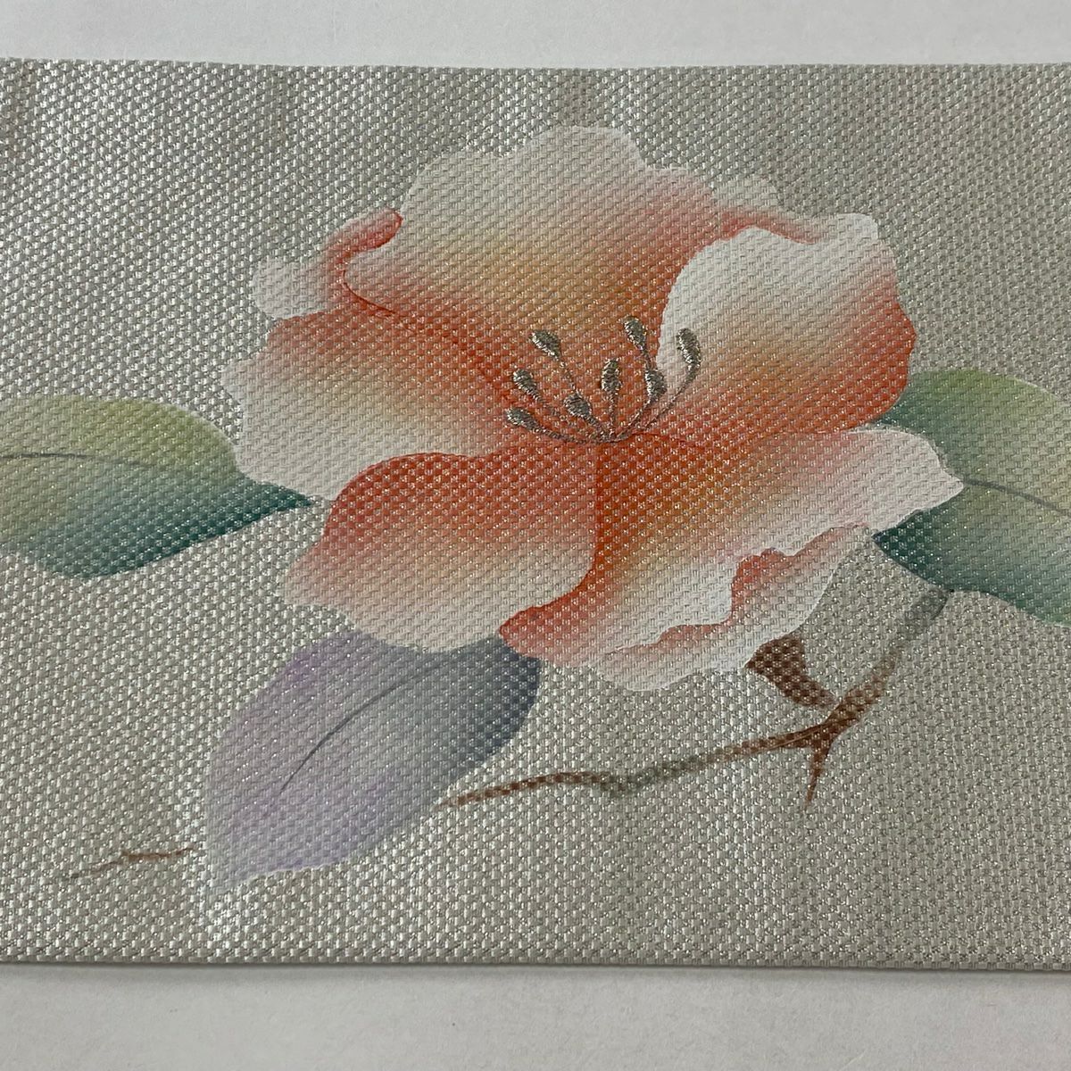 【美品】名古屋帶 優品級 關西仕立 枝花 金銀彩 銀 純蠶絲