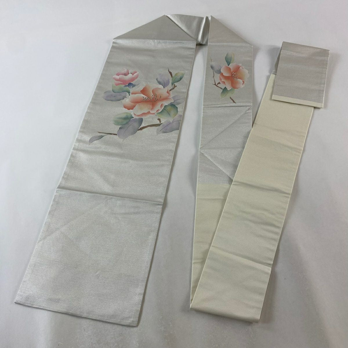 【美品】名古屋帶 優品級 關西仕立 枝花 金銀彩 銀 純蠶絲