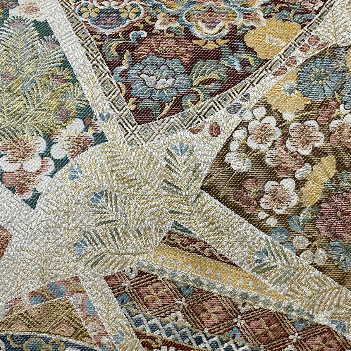 袋帶 秀品級 華紋 花鳥 金金箔 奶油 六通 純蠶絲