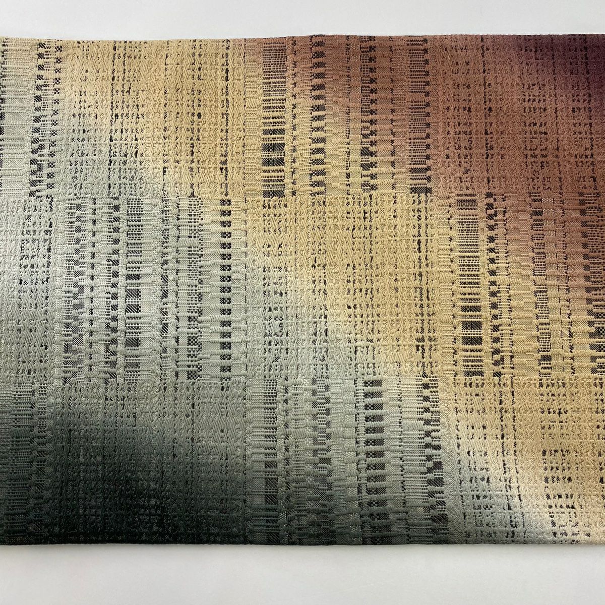 【庫存清倉】 袋帶 美品 名品級 手先二通り 條紋 幾何學 銀線 漸層 灰綠 大鼓圖案 純蠶絲