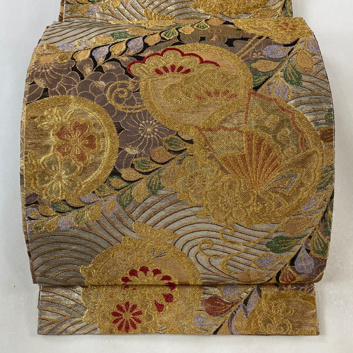 袋帶 秀品級 菊花 松樹梅花 金絲 金金箔 銀 六通 純蠶絲