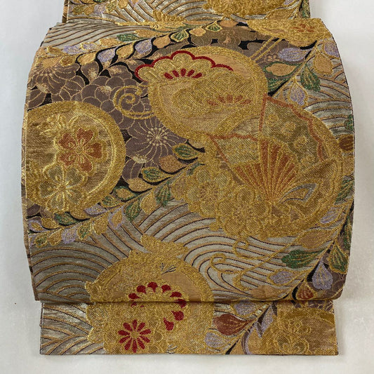 袋帶 秀品級 菊花 松樹梅花 金絲 金金箔 銀 六通 純蠶絲