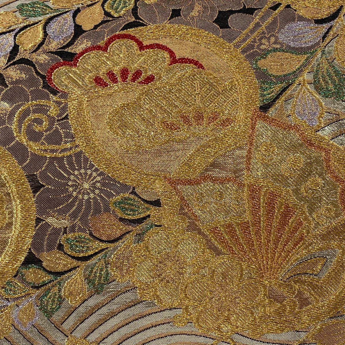 袋帶 秀品級 菊花 松樹梅花 金絲 金金箔 銀 六通 純蠶絲