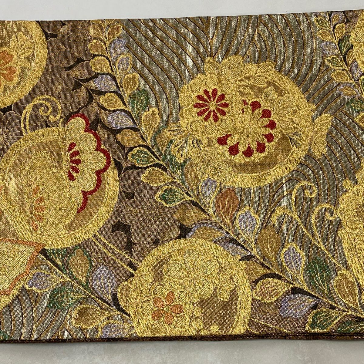 袋帶 秀品級 菊花 松樹梅花 金絲 金金箔 銀 六通 純蠶絲
