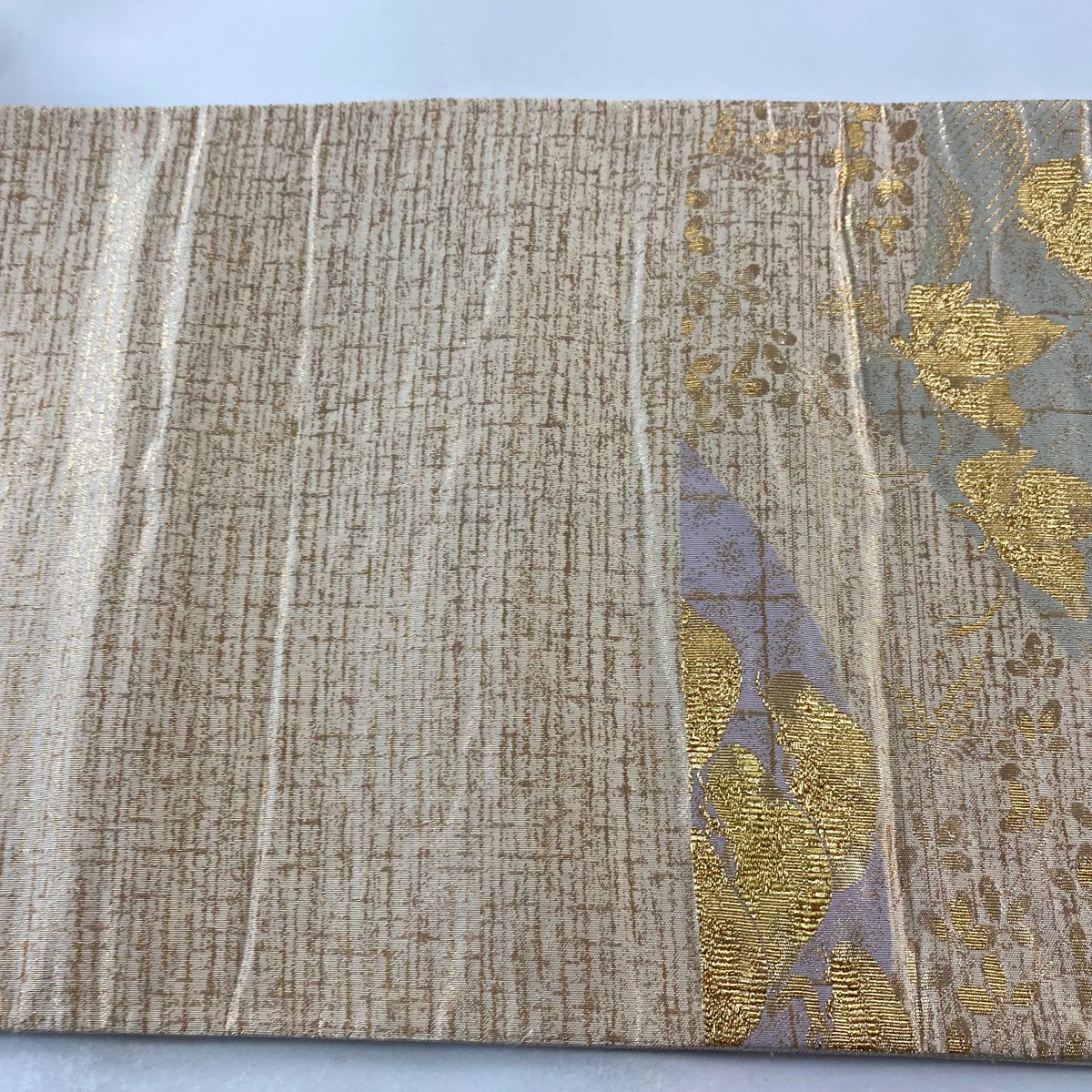【美品】 袋帶 秀品級 仙鶴 松樹 金絲 金金箔 米色 六通 純蠶絲