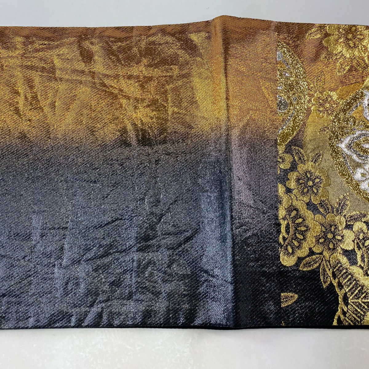 袋帶 秀品級 夢乃里 蝶 草花紋 金金箔 金色 六通 純蠶絲