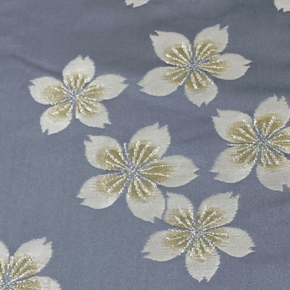 【美品】 袋帶 逸品級 辻村ジュサブロー 落款あり 櫻花 銀線 灰紫 六通 純蠶絲
