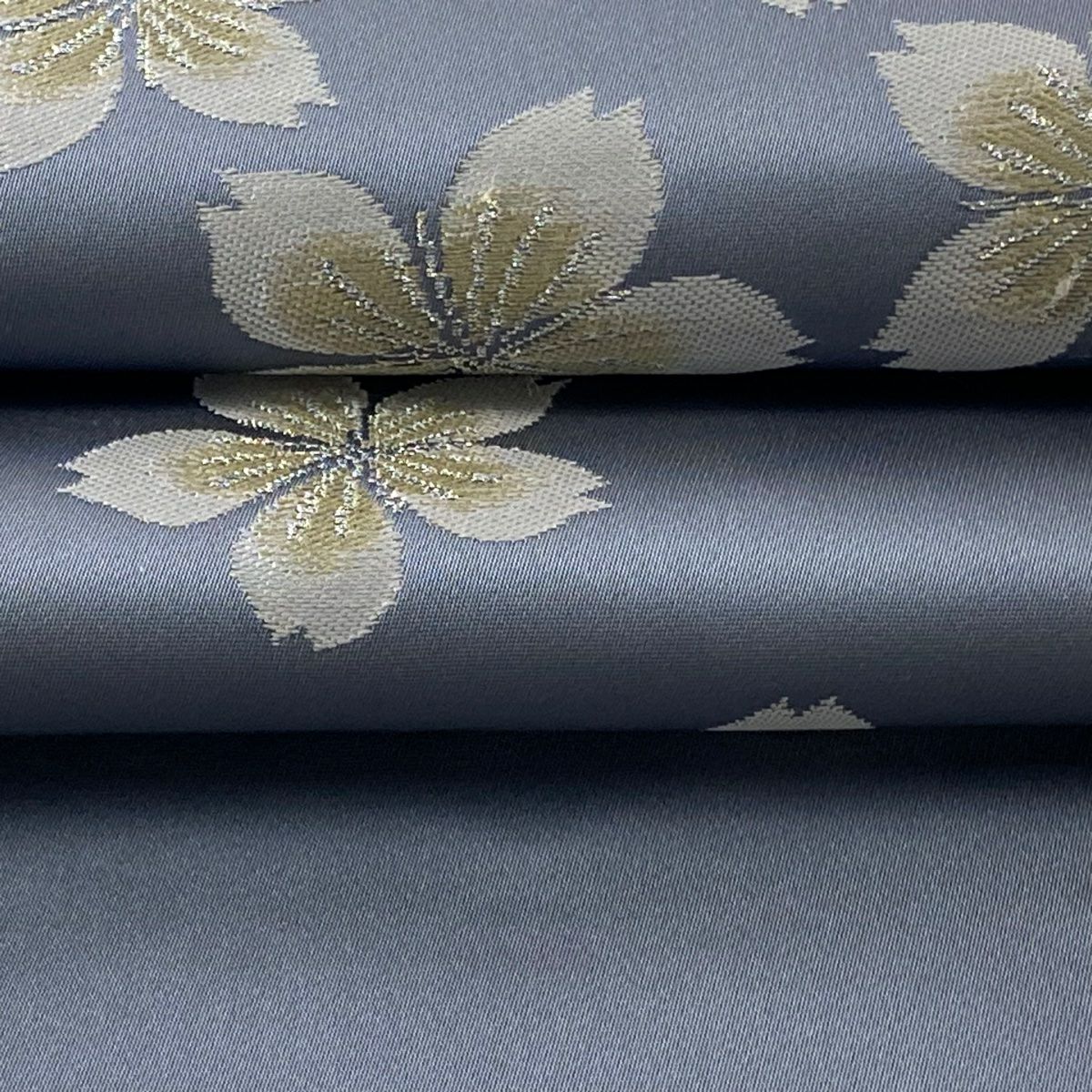 【美品】 袋帶 逸品級 辻村ジュサブロー 落款あり 櫻花 銀線 灰紫 六通 純蠶絲
