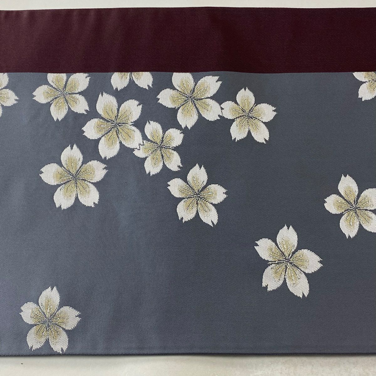 【美品】 袋帶 逸品級 辻村ジュサブロー 落款あり 櫻花 銀線 灰紫 六通 純蠶絲