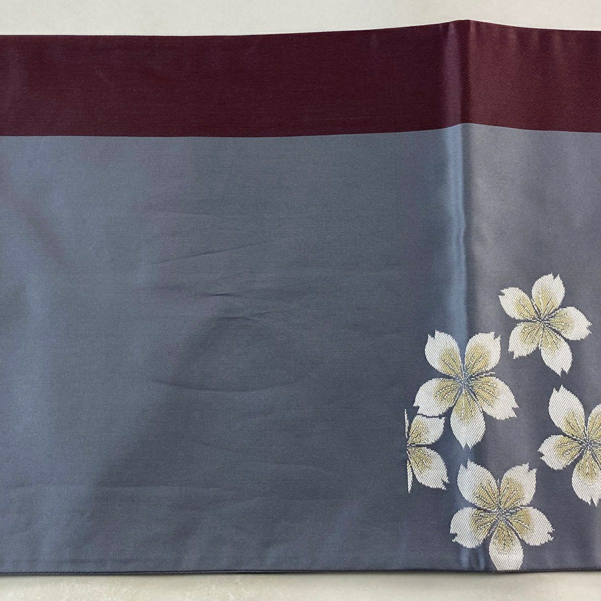 【美品】 袋帶 逸品級 辻村ジュサブロー 落款あり 櫻花 銀線 灰紫 六通 純蠶絲