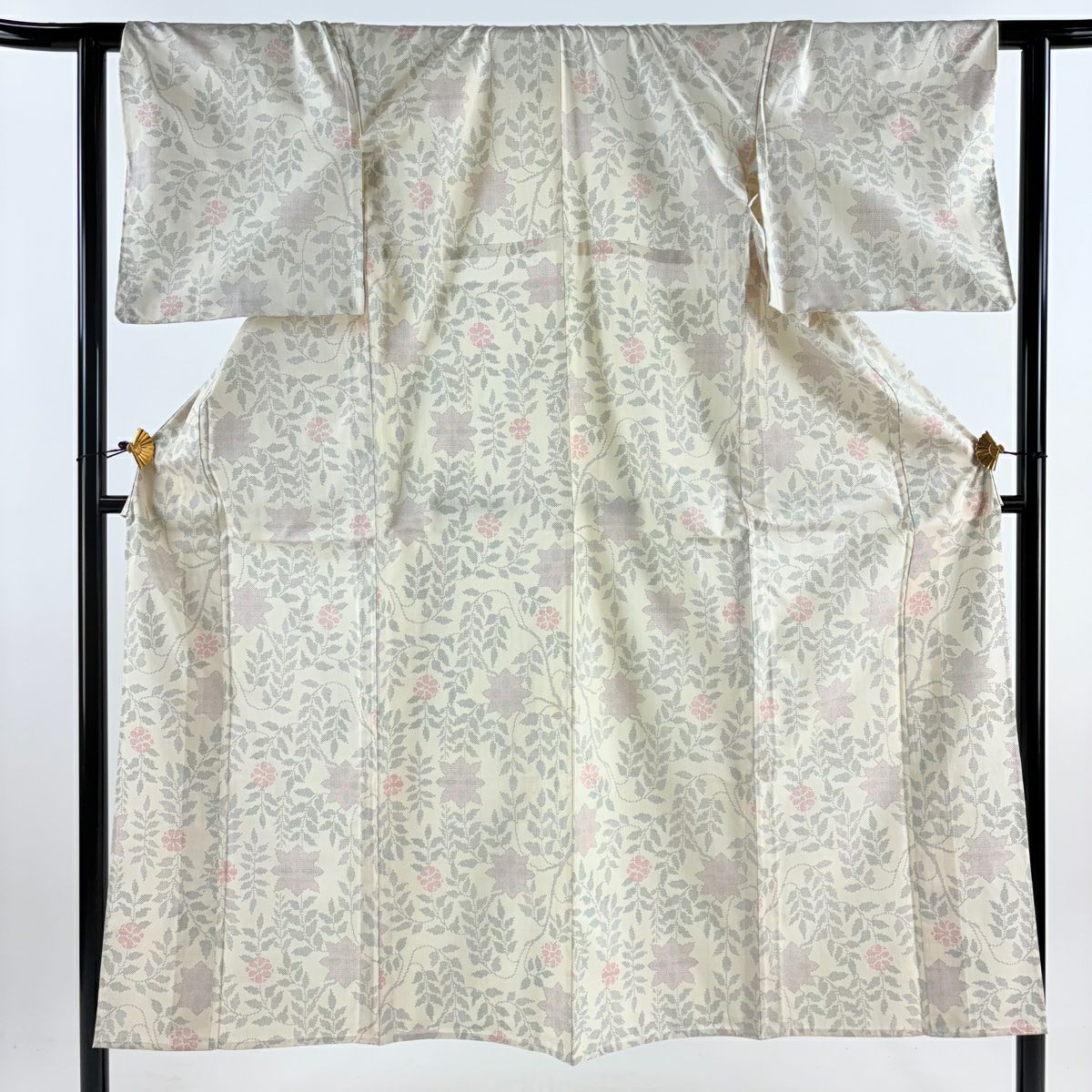 紬織 身長150.5cm 袖長63.5cm S 單層 草花紋紋 奶油色 純蠶絲 優品級