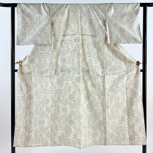 紬織 身長150.5cm 袖長63.5cm S 單層 草花紋紋 奶油色 純蠶絲 優品級