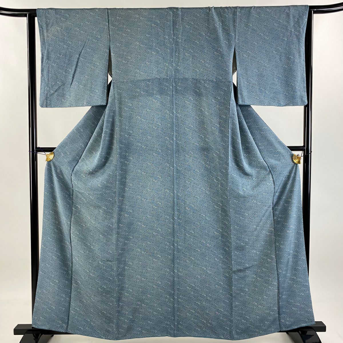 小紋 身長160.5cm 袖長63cm S 雙層 菊花唐草紋 幾何學 灰綠 純蠶絲 秀品級