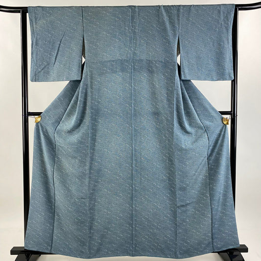 小紋 身長160.5cm 袖長63cm S 雙層 菊花唐草紋 幾何學 灰綠 純蠶絲 秀品級