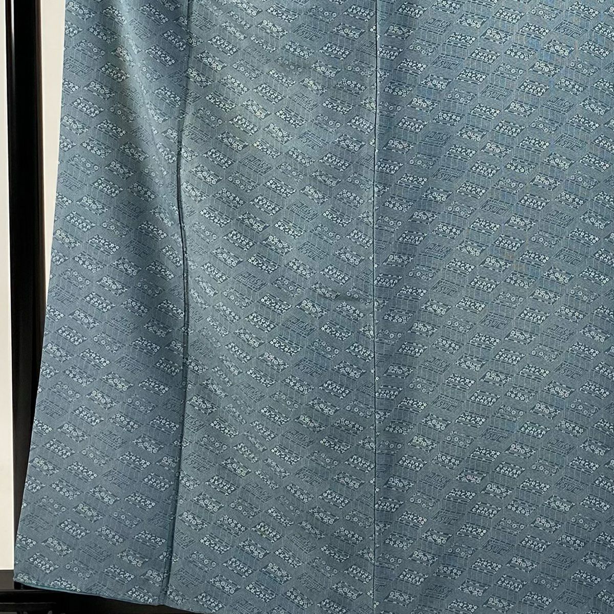 小紋 身長160.5cm 袖長63cm S 雙層 菊花唐草紋 幾何學 灰綠 純蠶絲 秀品級