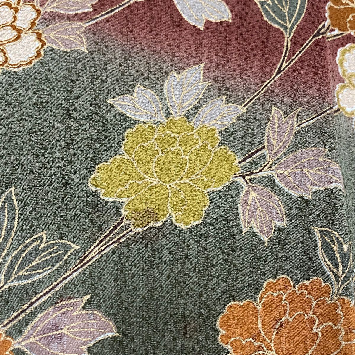 訪問服 身長160.5cm 袖長64.5cm M 雙層 御所車 草花紋 金銀彩 金糸 茶 純蠶絲 秀品級