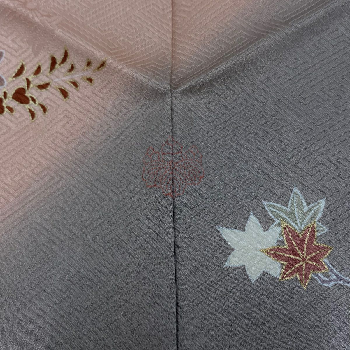 訪問服 身長155cm 袖長62.5cm S 雙層 四季草花紋 雲文 金絲 金銀彩 粉紅 純蠶絲 秀品級 一つ紋