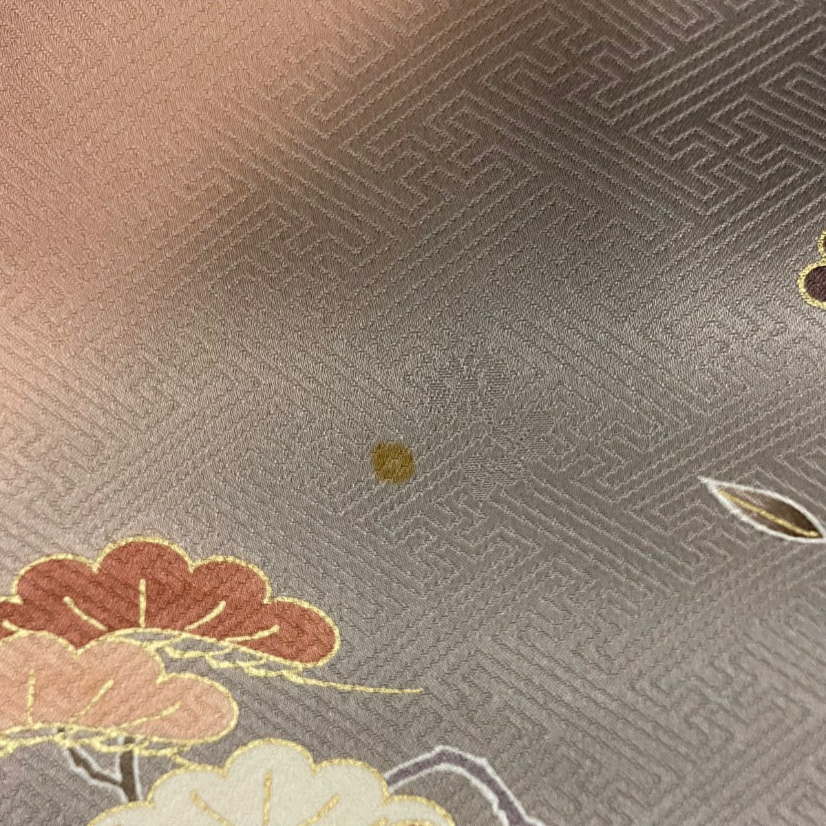 訪問服 身長155cm 袖長62.5cm S 雙層 四季草花紋 雲文 金絲 金銀彩 粉紅 純蠶絲 秀品級 一つ紋