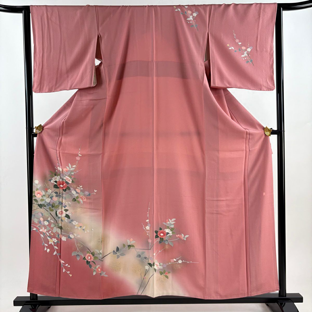 訪問服 身長158cm 袖長65cm M 雙層 椿 菊花 金銀彩 漸層 粉色 純蠶絲 優品級