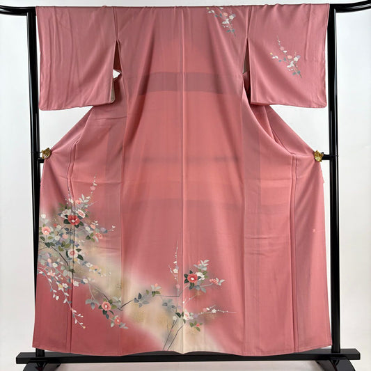 訪問服 身長158cm 袖長65cm M 雙層 椿 菊花 金銀彩 漸層 粉色 純蠶絲 優品級