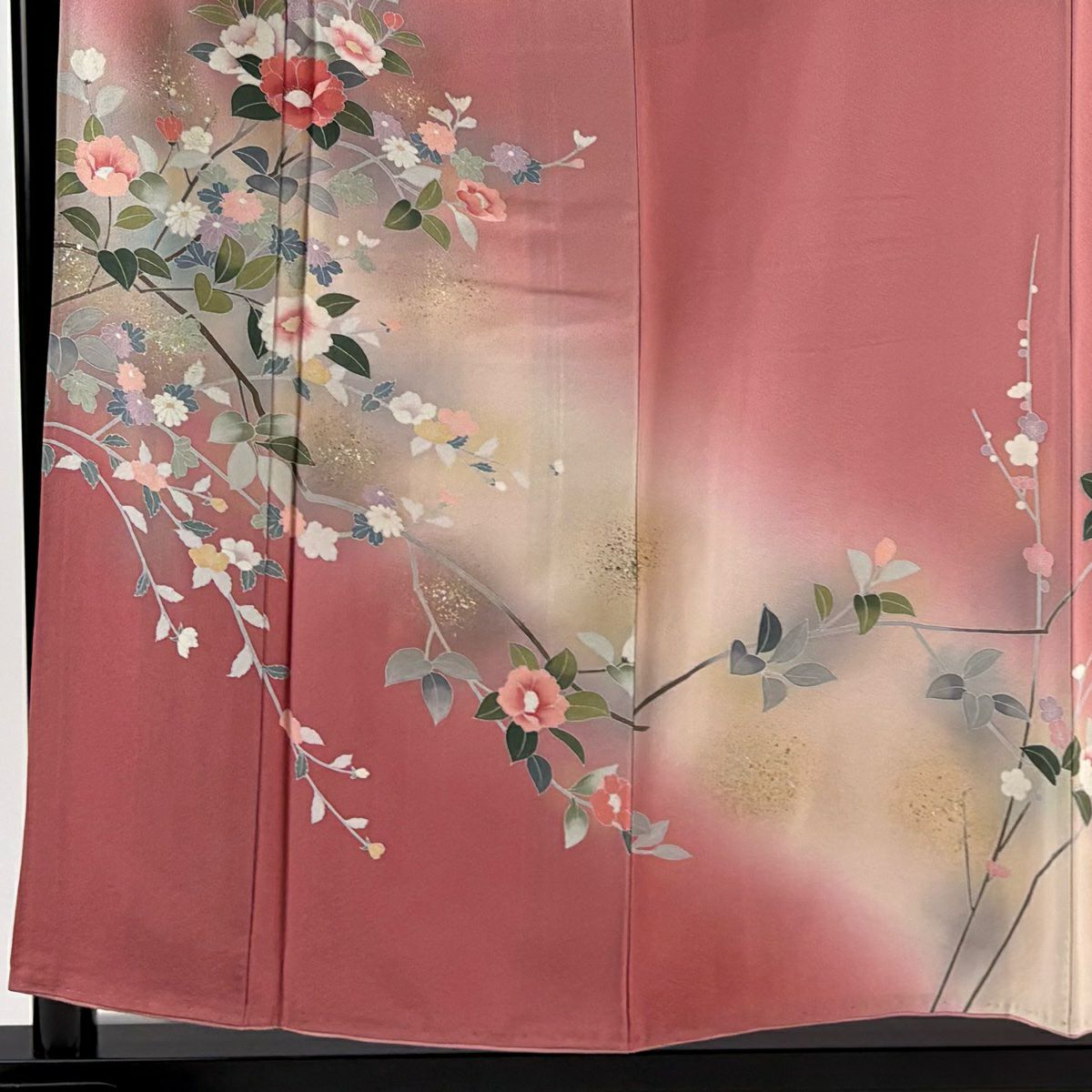 訪問服 身長158cm 袖長65cm M 雙層 椿 菊花 金銀彩 漸層 粉色 純蠶絲 優品級