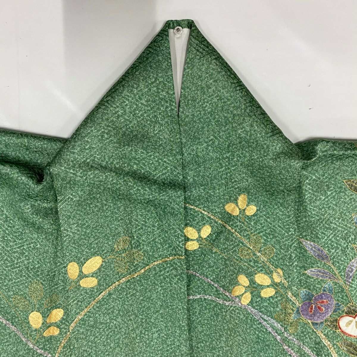 訪問服 身長165cm 袖長65.5cm M 雙層 花丸紋 光悅垣 金銀彩 淺綠 純蠶絲 優品級