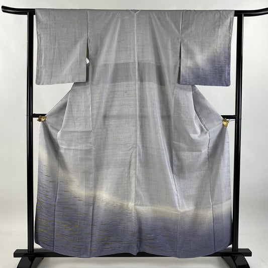付下 身長159cm 袖長62cm S 雙層 紬織織 大和 波 金絲 金銀彩 青灰 純蠶絲 優品級