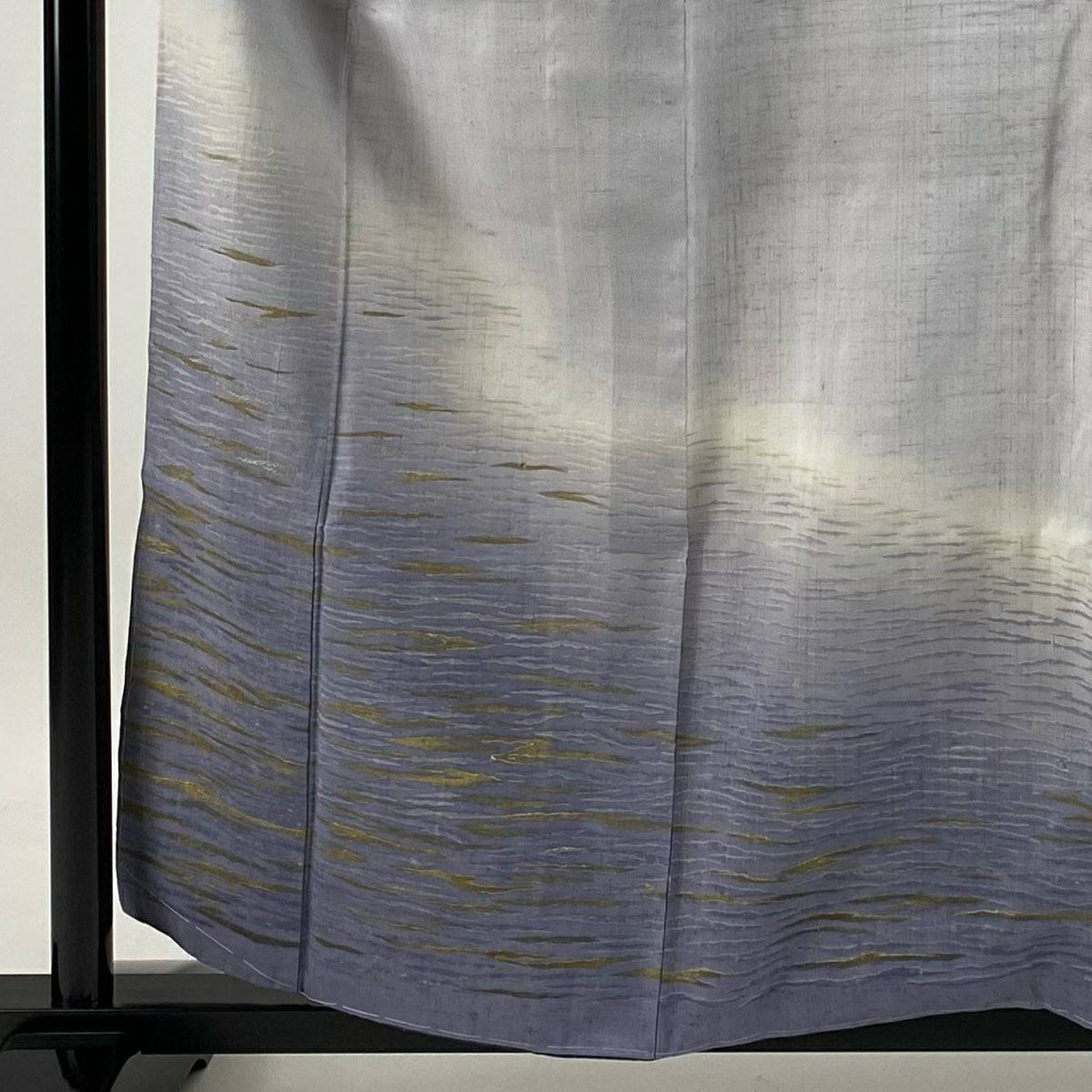 付下 身長159cm 袖長62cm S 雙層 紬織織 大和 波 金絲 金銀彩 青灰 純蠶絲 優品級