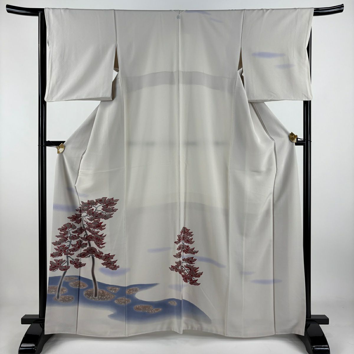 付下 身長164cm 袖長64.5cm M 雙層 樹木 霞 漸層 薄小豆 純蠶絲 優品級 一個紋