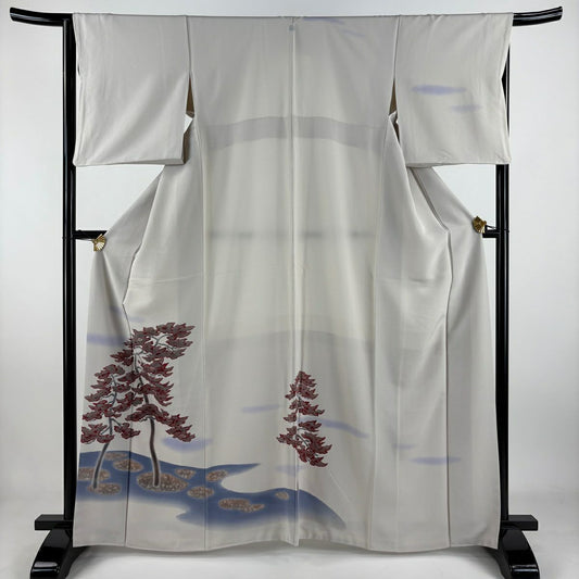 付下 身長164cm 袖長64.5cm M 雙層 樹木 霞 漸層 薄小豆 純蠶絲 優品級 一個紋