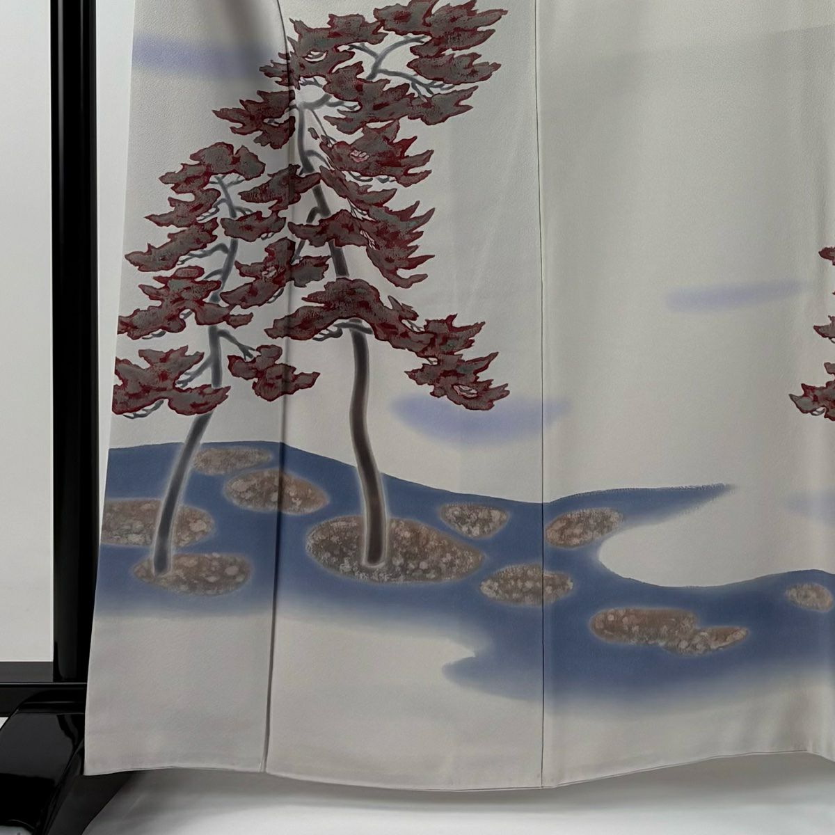 付下 身長164cm 袖長64.5cm M 雙層 樹木 霞 漸層 薄小豆 純蠶絲 優品級 一個紋