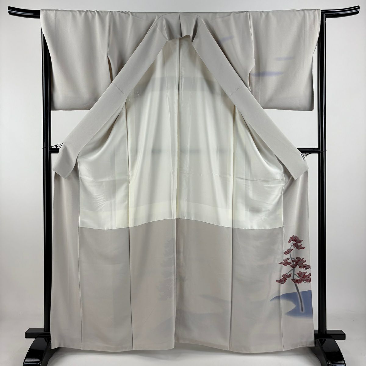 付下 身長164cm 袖長64.5cm M 雙層 樹木 霞 漸層 薄小豆 純蠶絲 優品級 一個紋