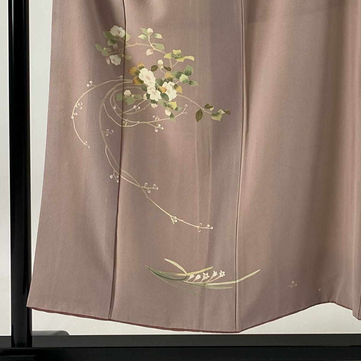 付下 身長150.5cm 袖長66.5cm M 雙層 落款 草花紋紋 粉米色 純蠶絲 名品級