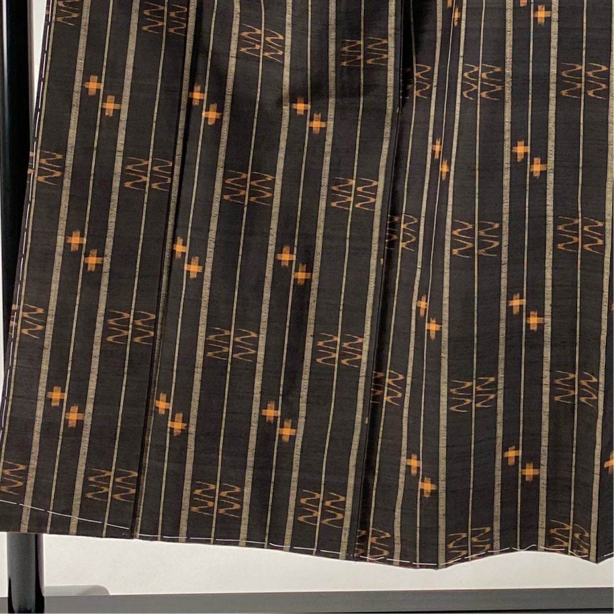 紬織 身長150cm 袖長62.5cm S 雙層 垂直條紋 幾何學 焦茶 純蠶絲 美品 名品級