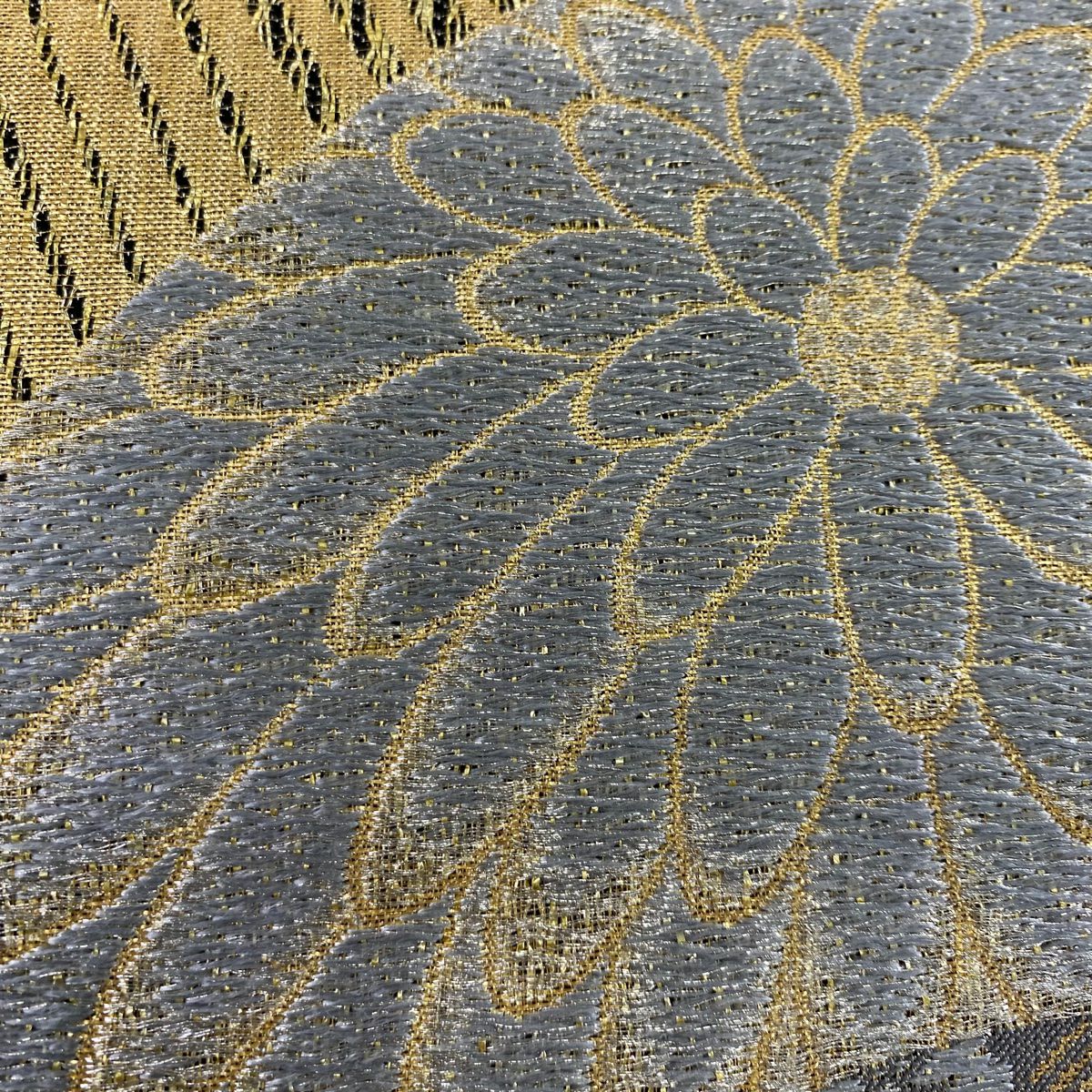 【清倉特賣】 【美品】 袋帶 名品級 青海取菊花紋 七寶 金金箔 金銀絲 金色 六通 純蠶絲