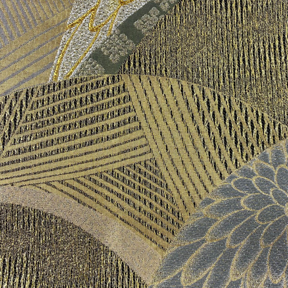 【清倉特賣】 【美品】 袋帶 名品級 青海取菊花紋 七寶 金金箔 金銀絲 金色 六通 純蠶絲