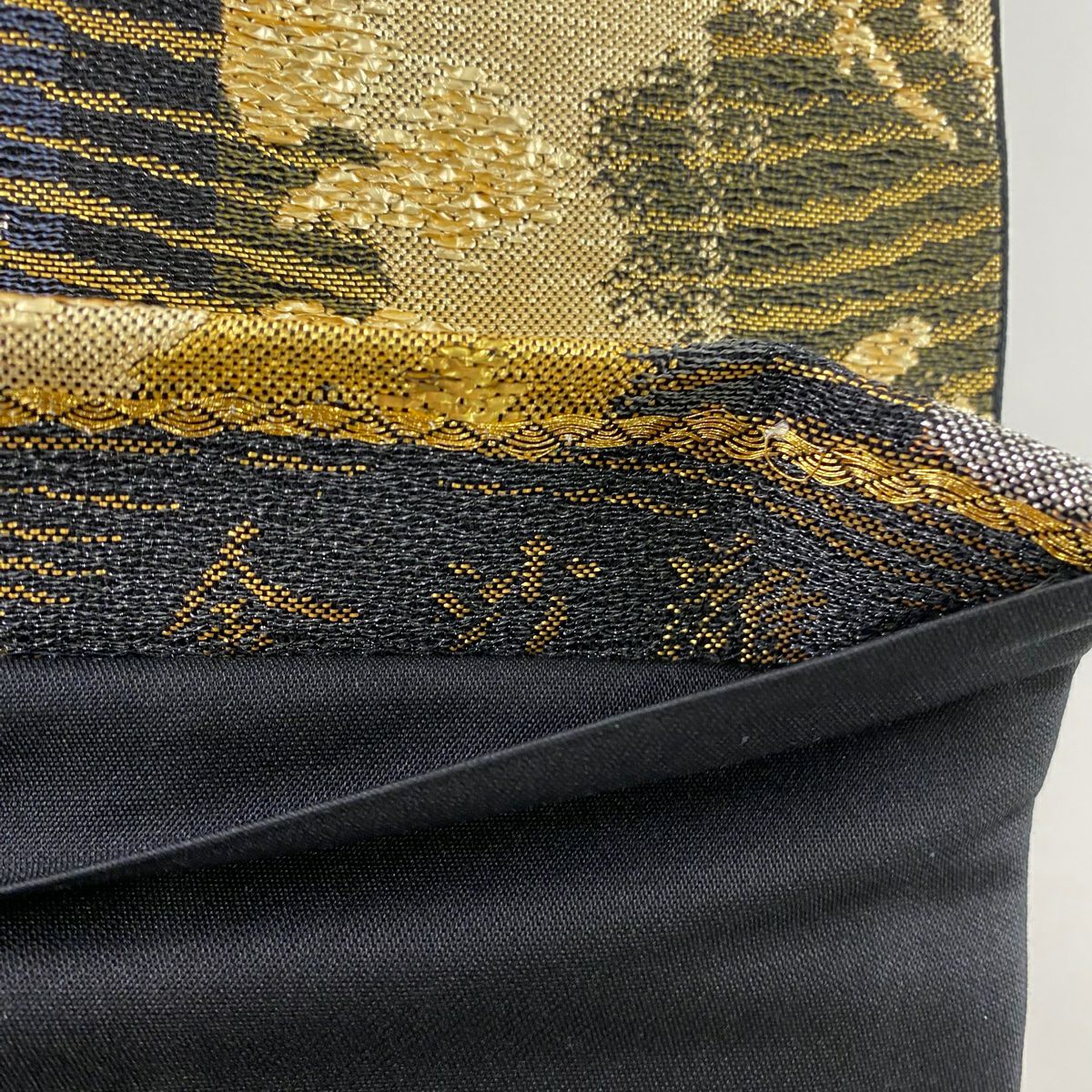 【庫存清倉】 袋帶 名品級 葉紋 生物 金絲 金金箔 黑 六通 純蠶絲