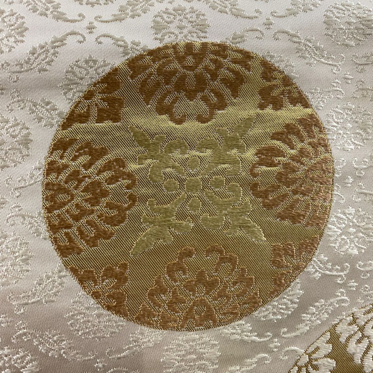 【清倉特賣】 【美品】 袋帶 名品級 圓文 金金箔 奶油色 六通 純蠶絲
