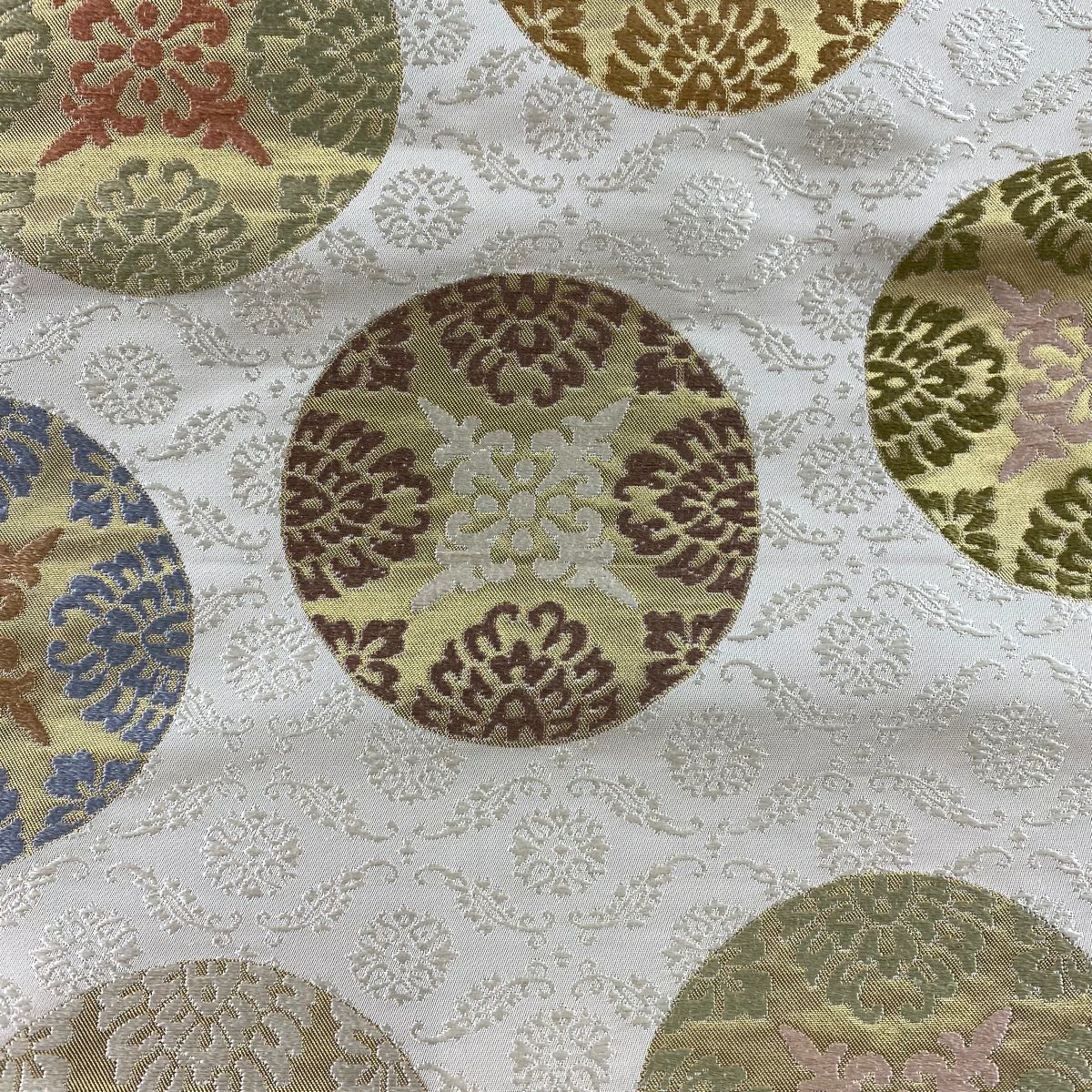 【清倉特賣】 【美品】 袋帶 名品級 圓文 金金箔 奶油色 六通 純蠶絲