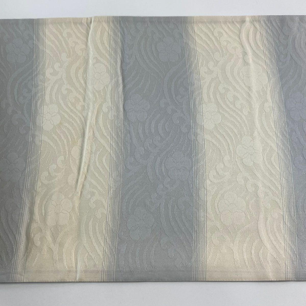 【庫存清倉】 【美品】 袋帶 名品級 格子 金通 素色米色 大鼓圖案 純蠶絲