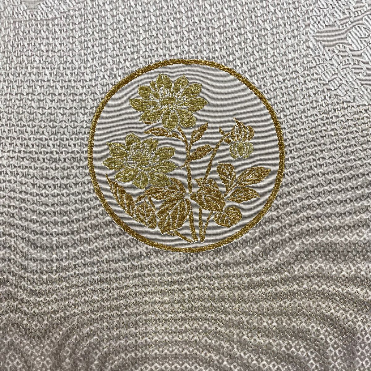 【庫存清倉】 【美品】 袋帶 名品級 圓文 地紋 金絲 粉米色 大鼓圖案 純蠶絲
