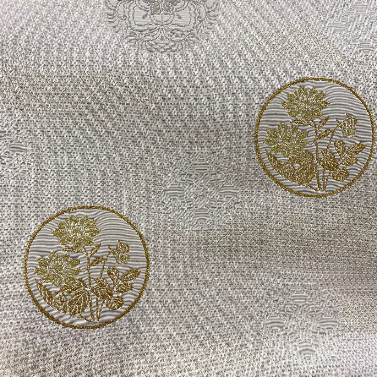 【庫存清倉】 【美品】 袋帶 名品級 圓文 地紋 金絲 粉米色 大鼓圖案 純蠶絲